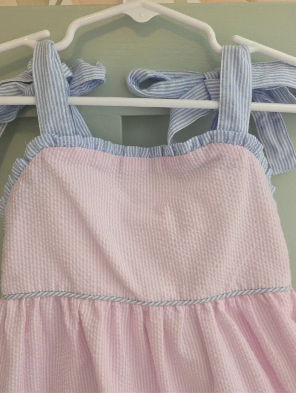 The Yellow Lamb 4 Or 4t Pink Sundress with Blue Tie Straps Smocked Brand